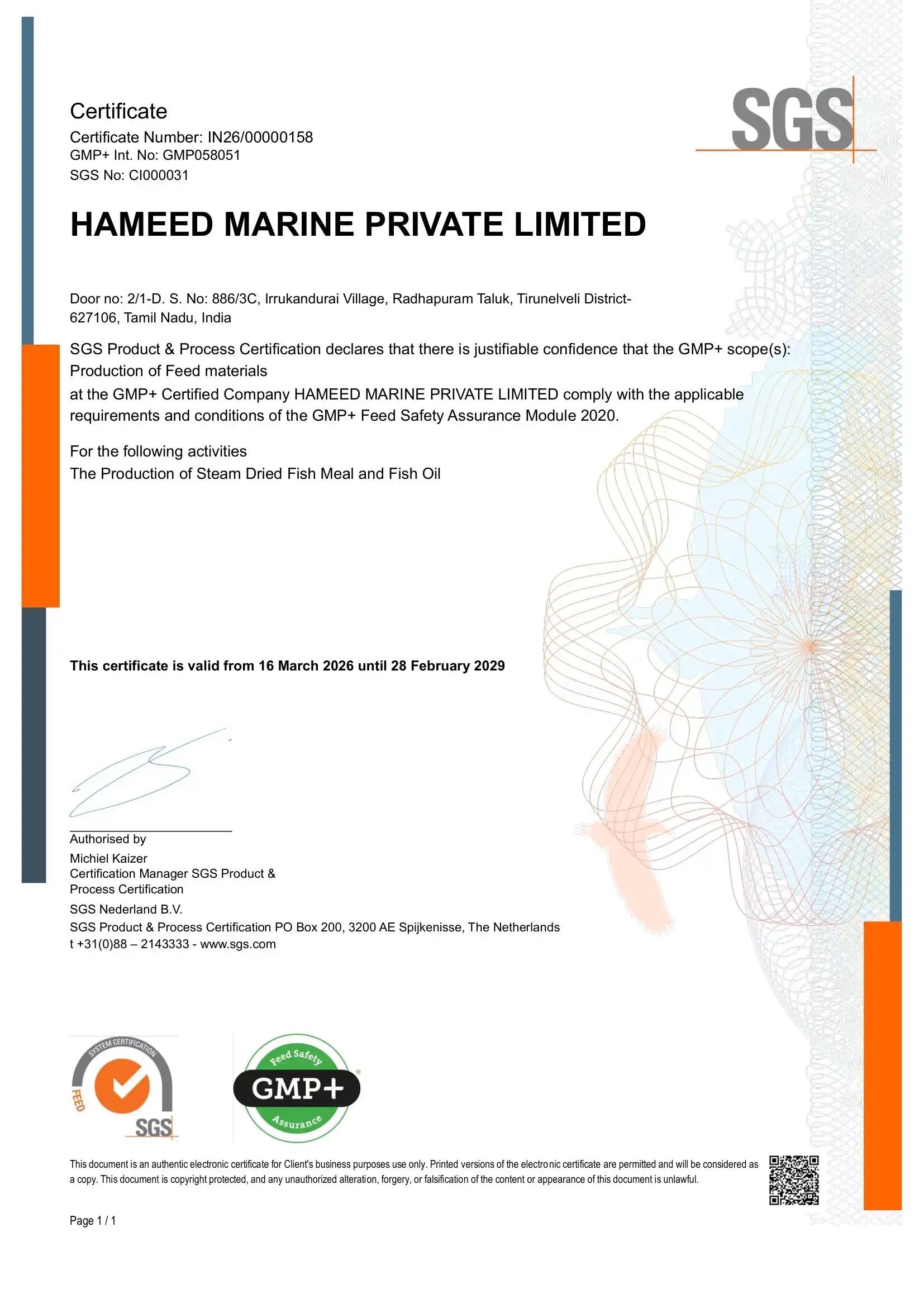 GMP+ International Certificate